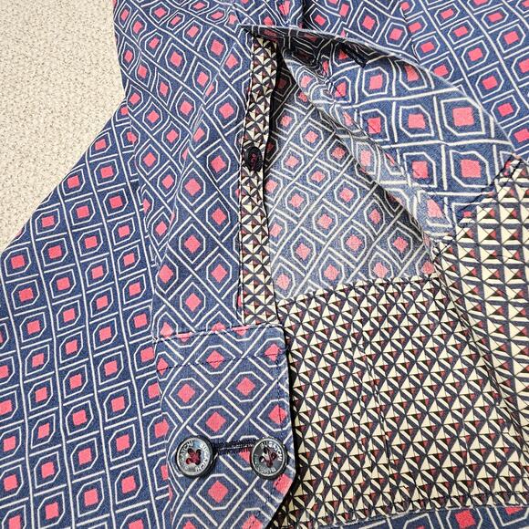 Bugatchi Mini Print Collared Button Up Blue Red Contrast Cuffs 100% Cotton - Picture 8 of 16